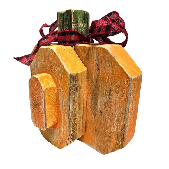 Handmade Wood Pumpkin Fall Harvest and Halloween Home Table Decor Rustic Finish - Picture 2 of 7